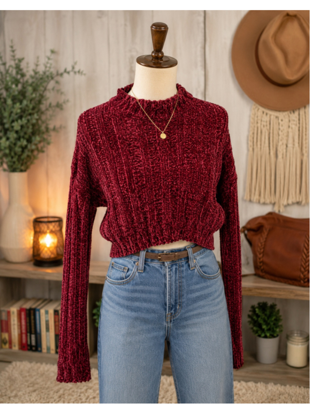 Better Be Red Ribbed Cropped Sweater - Size Small